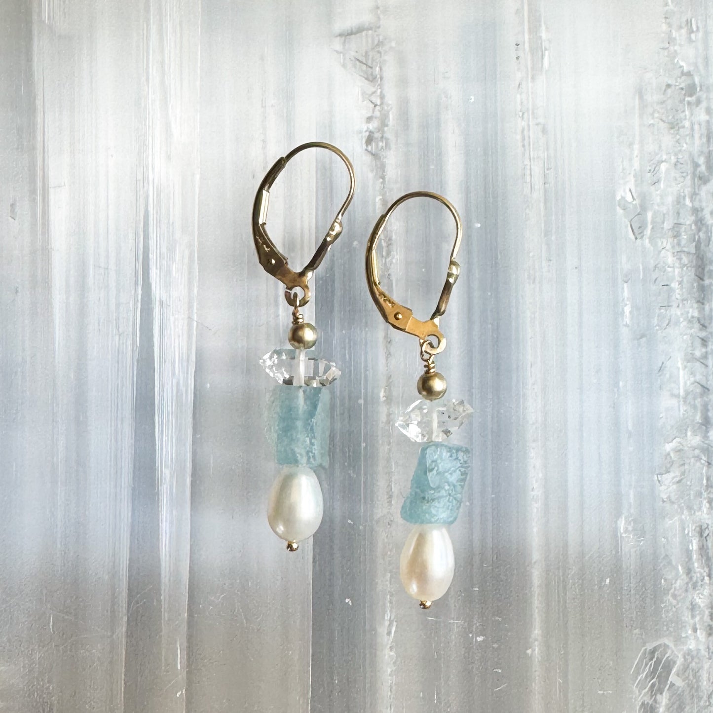 Aquamarine, Herkimer + Pearl Drop - Angela Arno Jewelry