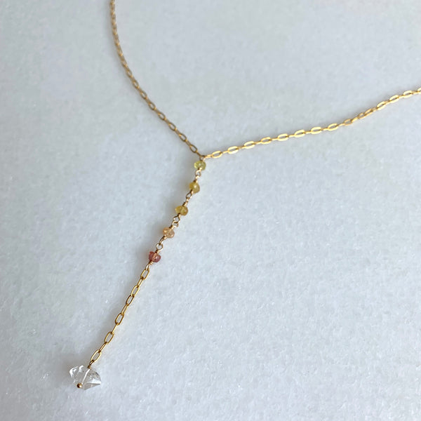 Stevie - Yellow Sapphire Ombre and Herkimer Diamond Y Necklace - Angela Arno Jewelry