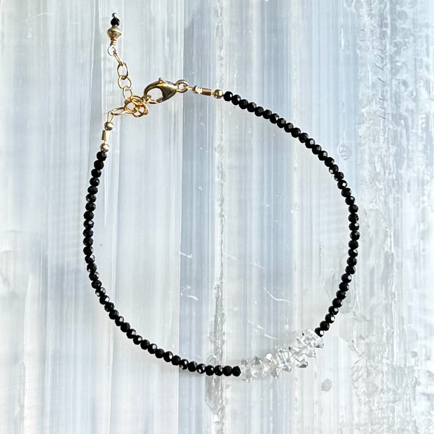 Black Spinel + Herkimer Diamond Bar - Angela Arno Jewelry