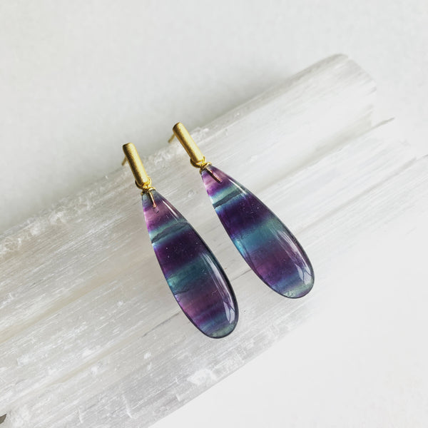 Banded Rainbow Fluorite Earrings - Angela Arno Jewelry