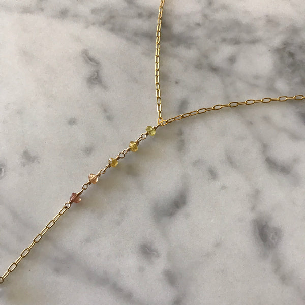 Stevie - Yellow Sapphire Ombre and Herkimer Diamond Y Necklace - Angela Arno Jewelry