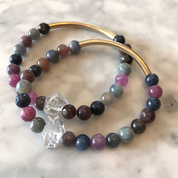 The Seeker - Sapphire, Ruby, and Herkimer Diamond Bracelet - Angela Arno Jewelry