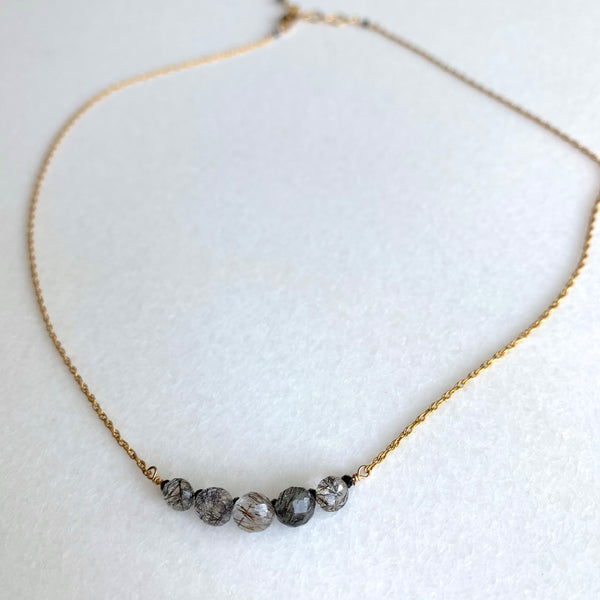 Whitney - Micro Black Tourmalinated Quartz Necklace - Angela Arno Jewelry