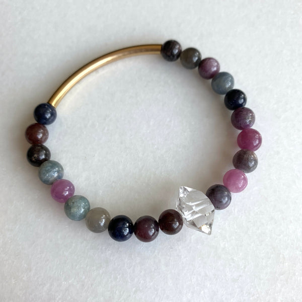 The Seeker - Sapphire, Ruby, and Herkimer Diamond Bracelet - Angela Arno Jewelry