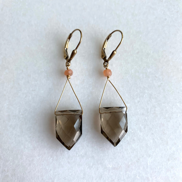 Smokey Quartz and Peach Moonstone Earrings - Angela Arno Jewelry