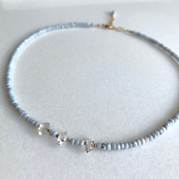 Kylie - Peruvian Blue Opal and Herkimer Diamond Necklace - Angela Arno Jewelry