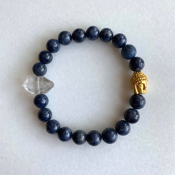Blue Sapphire and Tibetan Quartz Crystal Buddha Bracelet - Angela Arno Jewelry