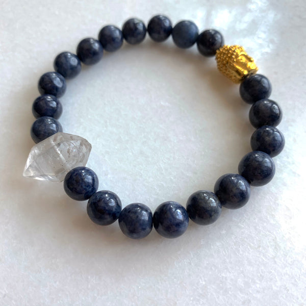 Blue Sapphire and Tibetan Quartz Crystal Buddha Bracelet - Angela Arno Jewelry