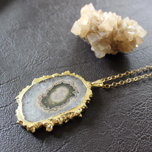 Large Solar Quartz Slice Necklace - Angela Arno Jewelry