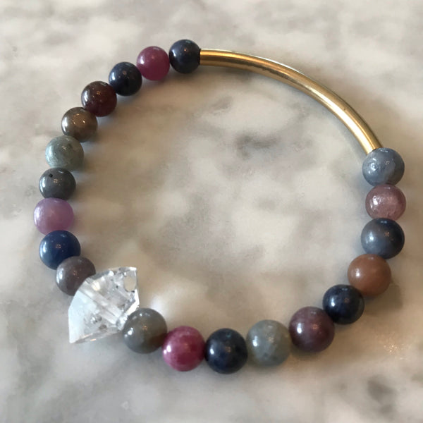 The Seeker - Sapphire, Ruby, and Herkimer Diamond Bracelet - Angela Arno Jewelry