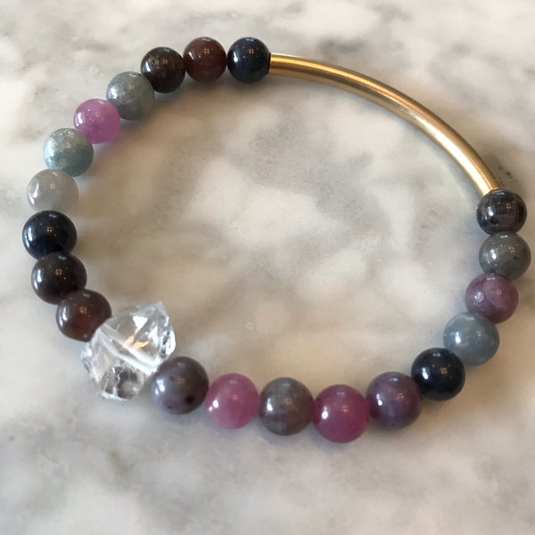 The Seeker - Sapphire, Ruby, and Herkimer Diamond Bracelet - Angela Arno Jewelry